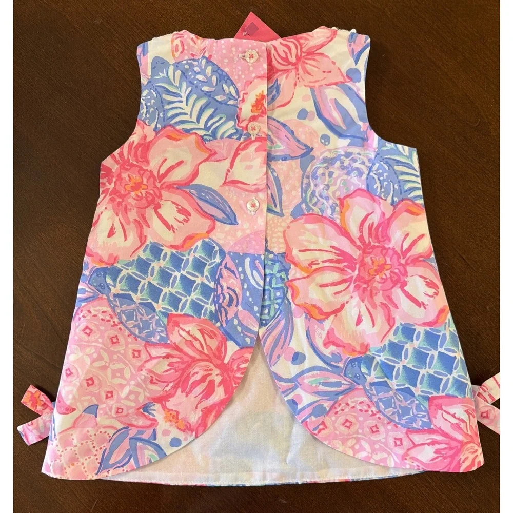 Lilly Pulitzer Pink Isle Snappy Turtle Cotton Shift Dress Size 12-18 Months NWT